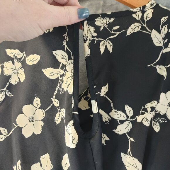 Womens Floral XS Black White Peplum Ruffle Hem‎ Casual Y2K babydoll Cropped Top - Picture 11 of 13